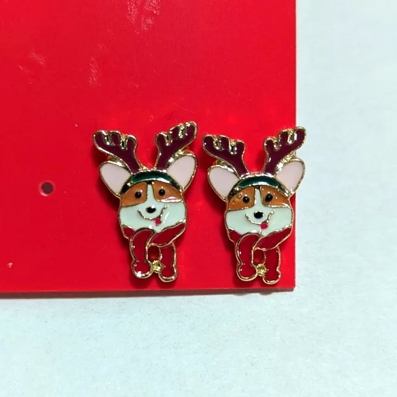 Corgi Holiday Post Earrings - Picture 2 of 3